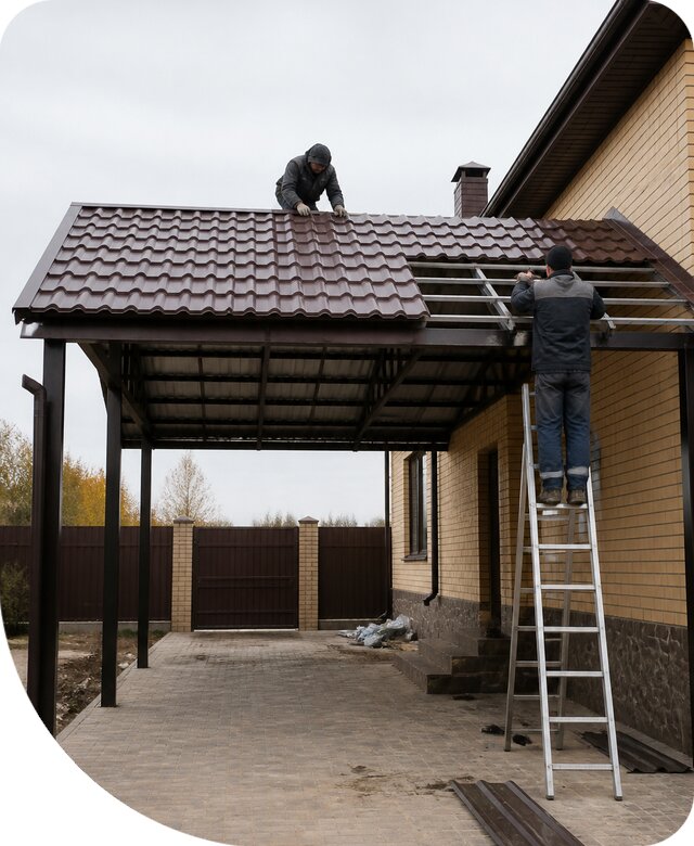Изготовление навеса из металлочерепицы в Гагарине под ключ